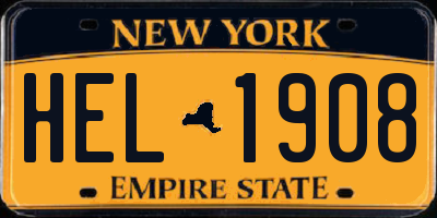 NY license plate HEL1908