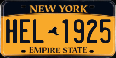 NY license plate HEL1925