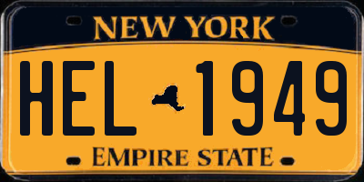 NY license plate HEL1949
