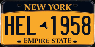 NY license plate HEL1958