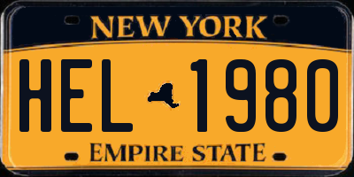 NY license plate HEL1980