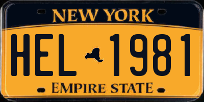 NY license plate HEL1981