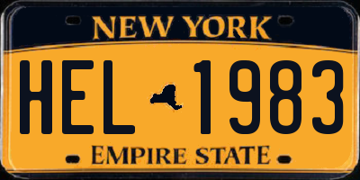 NY license plate HEL1983