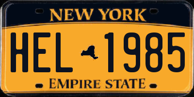 NY license plate HEL1985