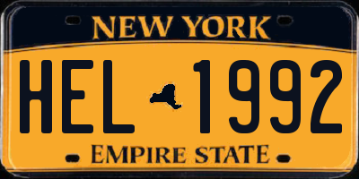 NY license plate HEL1992