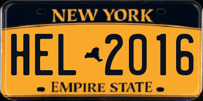 NY license plate HEL2016