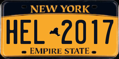 NY license plate HEL2017