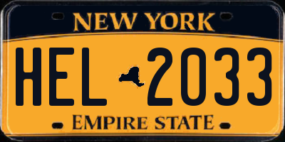 NY license plate HEL2033