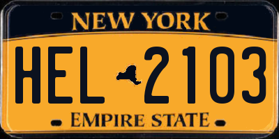 NY license plate HEL2103