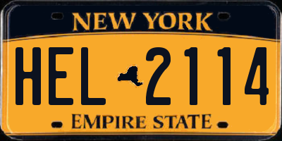 NY license plate HEL2114