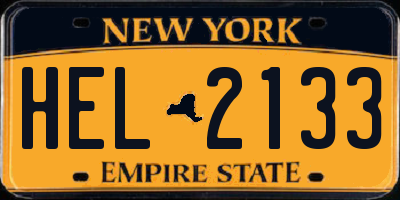 NY license plate HEL2133