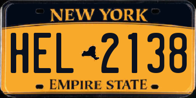 NY license plate HEL2138