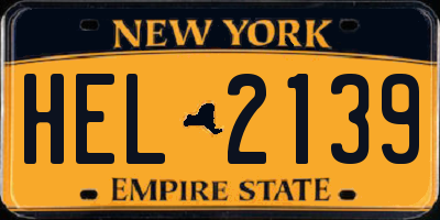 NY license plate HEL2139