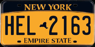 NY license plate HEL2163