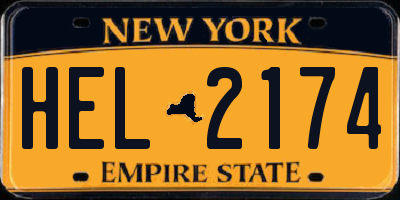 NY license plate HEL2174