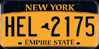 NY license plate HEL2175