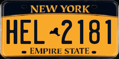 NY license plate HEL2181