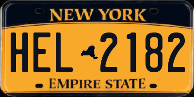 NY license plate HEL2182