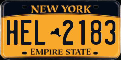 NY license plate HEL2183