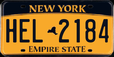 NY license plate HEL2184