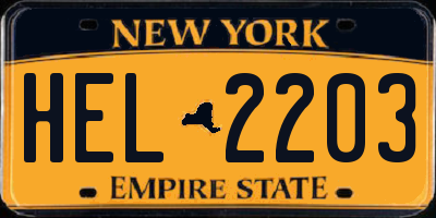 NY license plate HEL2203