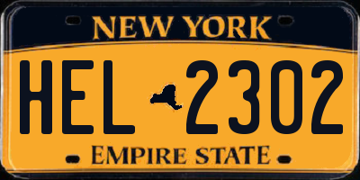 NY license plate HEL2302