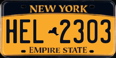 NY license plate HEL2303