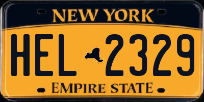 NY license plate HEL2329