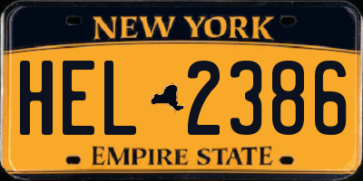 NY license plate HEL2386