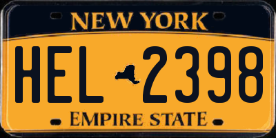 NY license plate HEL2398