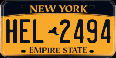 NY license plate HEL2494
