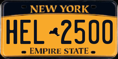 NY license plate HEL2500