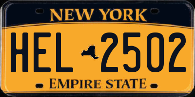 NY license plate HEL2502