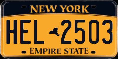 NY license plate HEL2503
