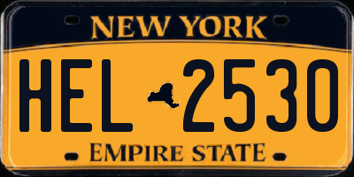 NY license plate HEL2530