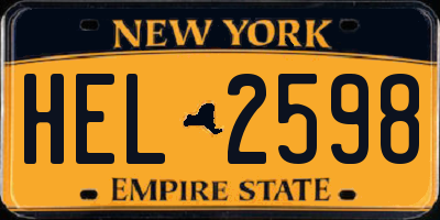 NY license plate HEL2598