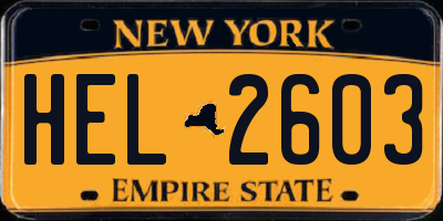 NY license plate HEL2603
