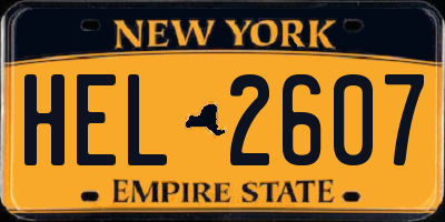 NY license plate HEL2607