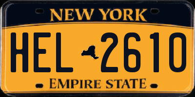 NY license plate HEL2610