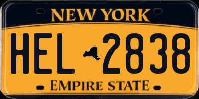 NY license plate HEL2838