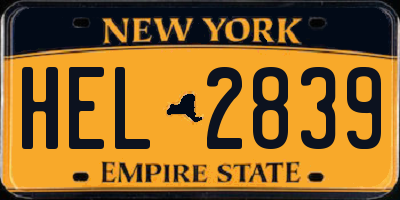 NY license plate HEL2839