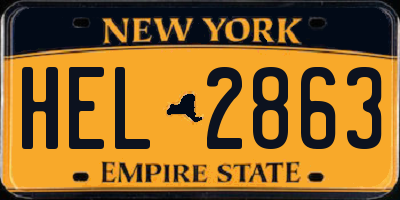 NY license plate HEL2863