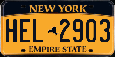 NY license plate HEL2903