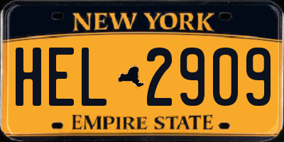 NY license plate HEL2909