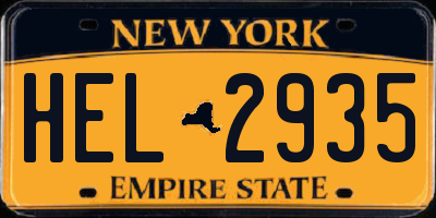 NY license plate HEL2935