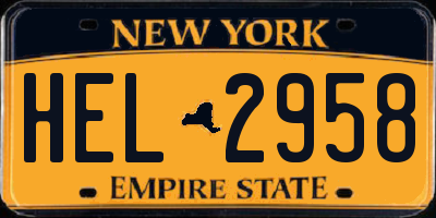 NY license plate HEL2958