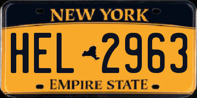 NY license plate HEL2963