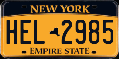NY license plate HEL2985