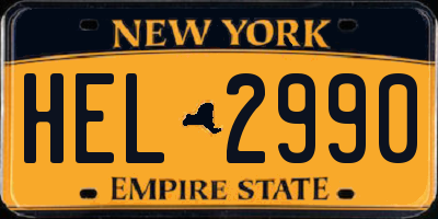 NY license plate HEL2990