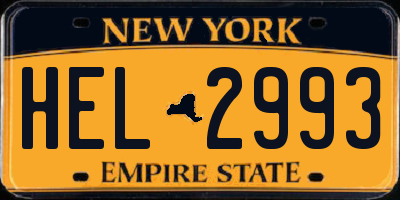 NY license plate HEL2993